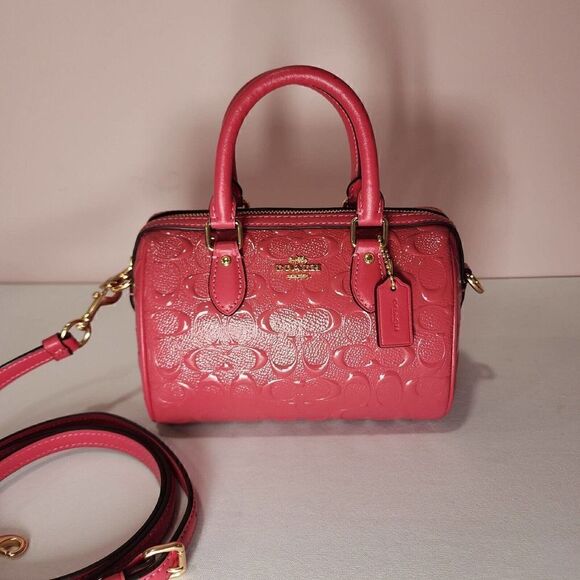 NWT Coach CH276 Mini Rowan Crossbody Signature Leather Strawberry Haze Debossed - Picture 1 of 9